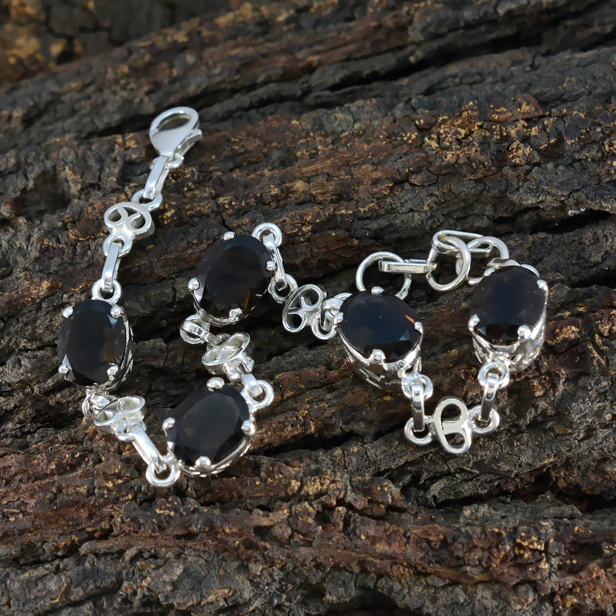 Smoky Quartz White Day Featherlight Brown Silver Links Bracelet - Image 4