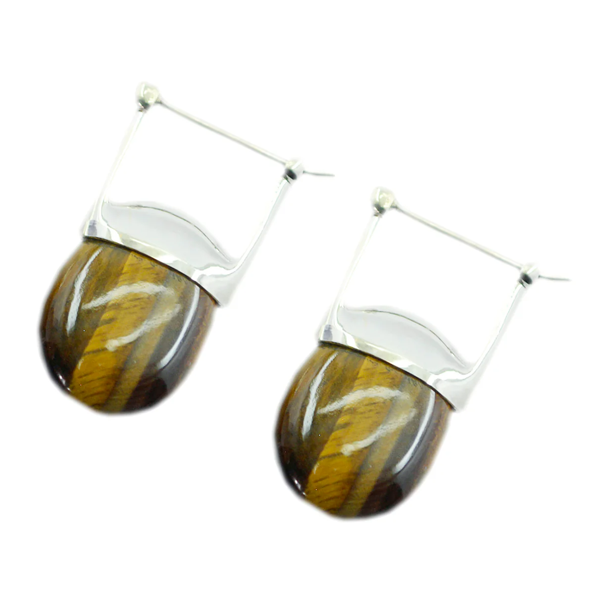 Tiger Eye French Aaliyah Solitaire Dangle Brown 925 Sterling Silver Earring - Image 3