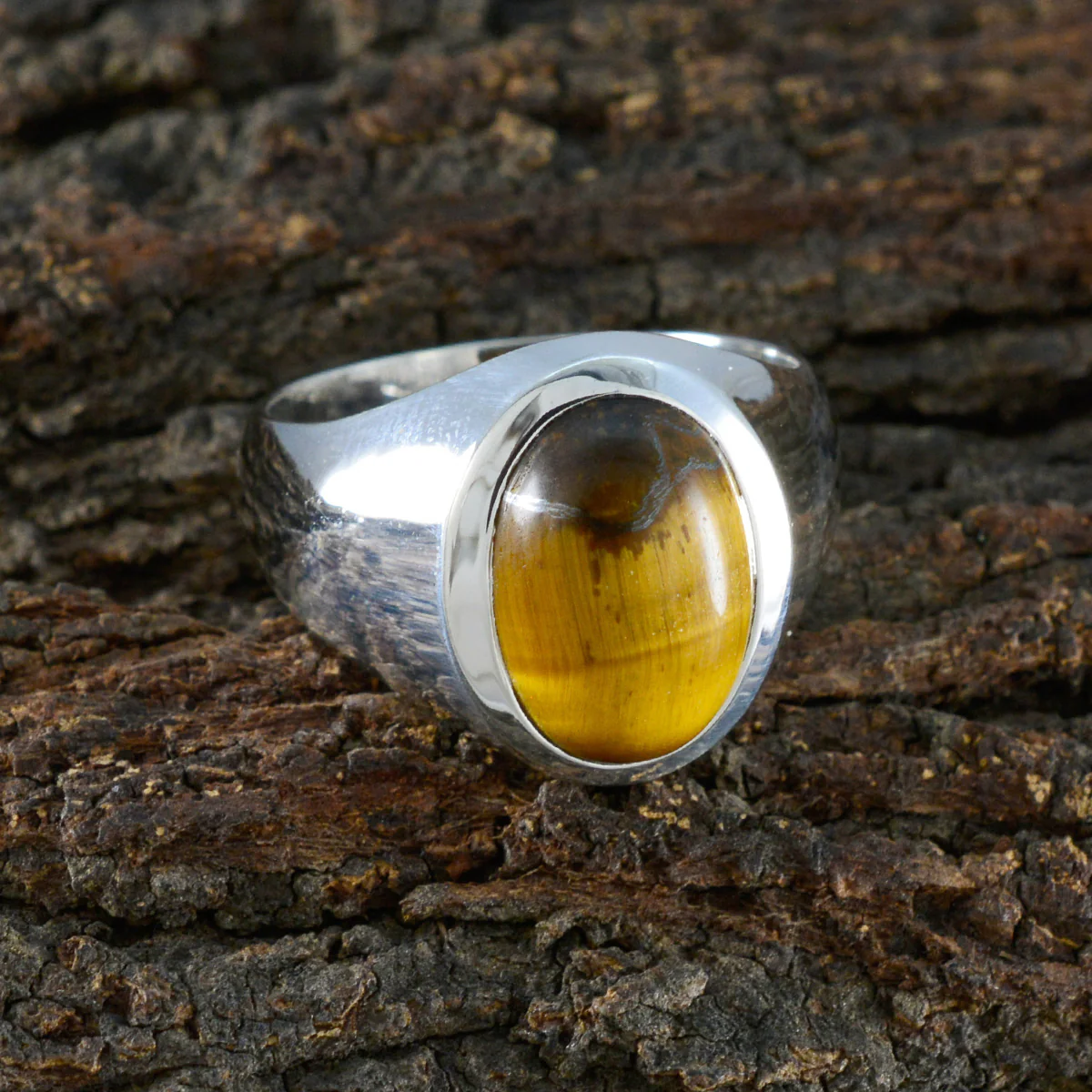 Tiger Eye Solitaire German 925 Sterling Silver Brown Gems Versatile Boho Ring Jewelry - Image 3