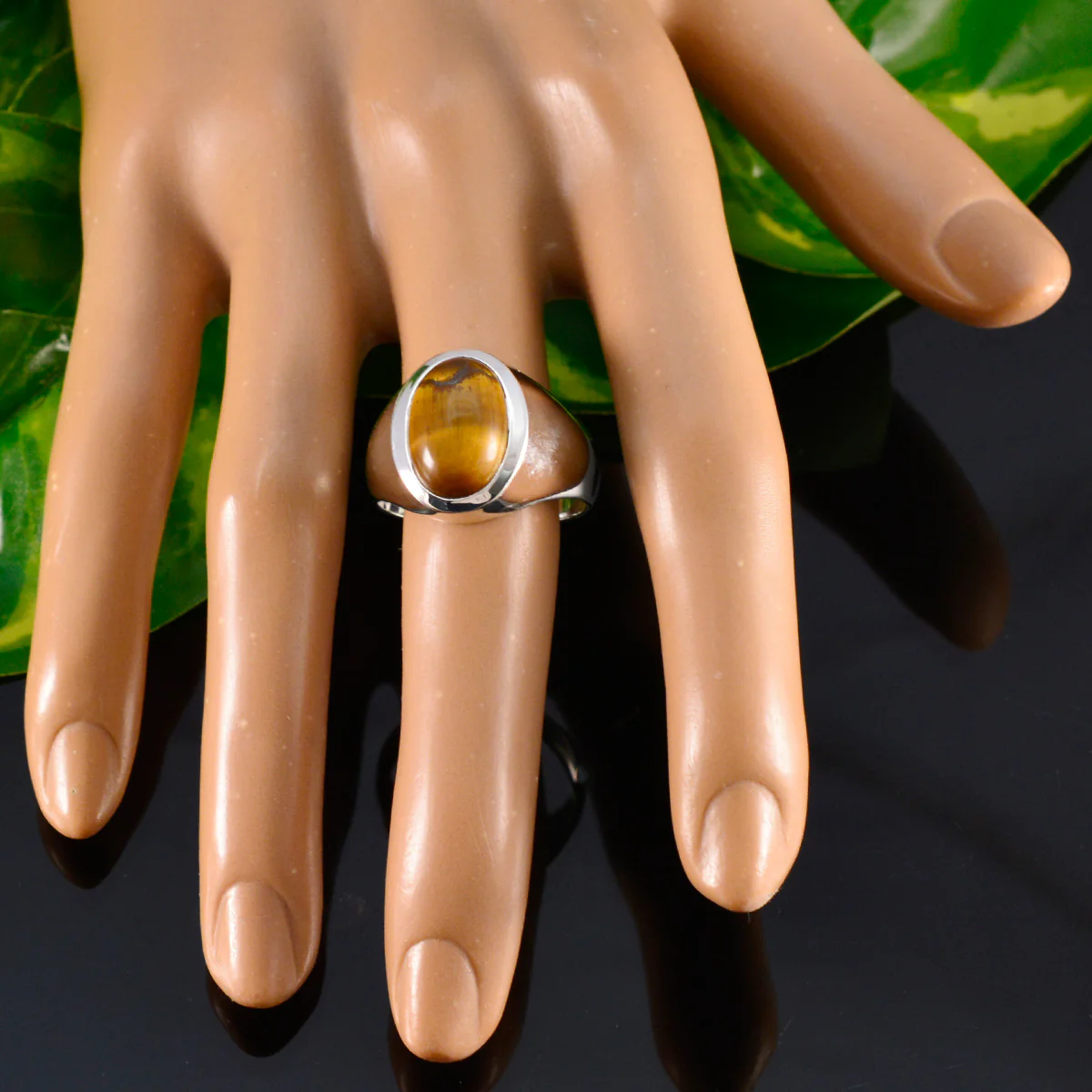 Tiger Eye Solitaire German 925 Sterling Silver Brown Gems Versatile Boho Ring Jewelry - Image 4