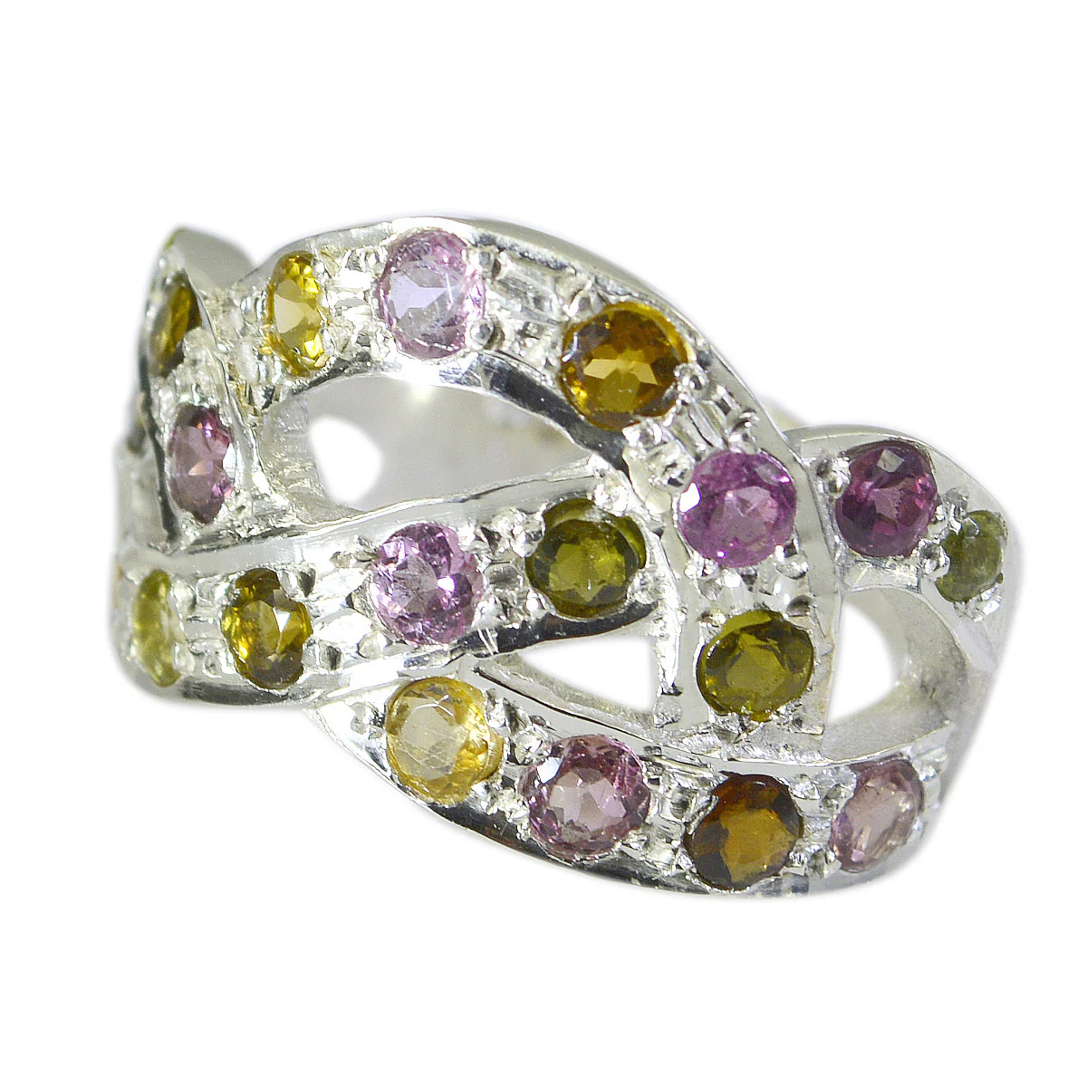 Tourmaline multiple African 925 Silver multicolor Gemstones Minimal Feminine Ring Jewellery - Image 3
