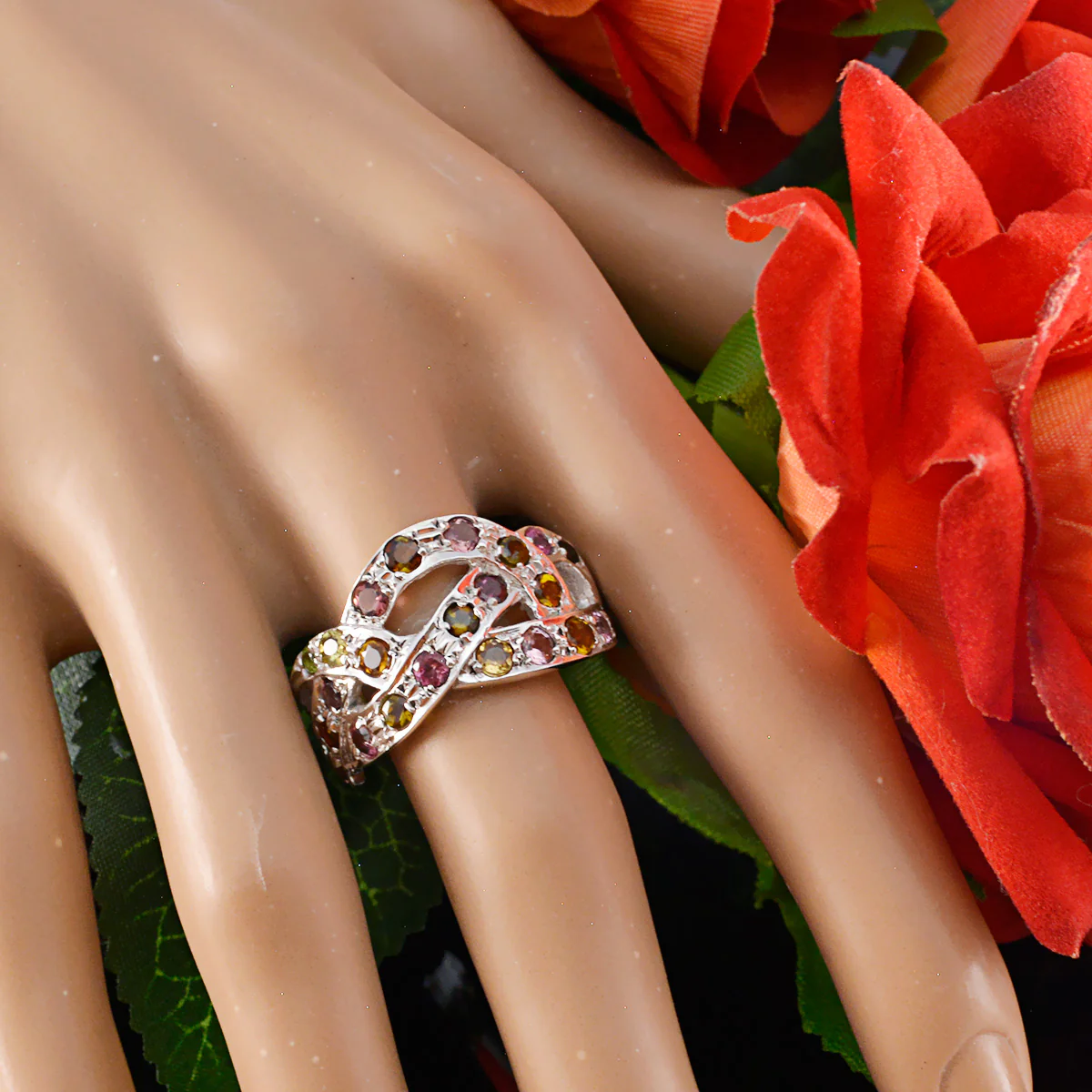 Tourmaline multiple African 925 Silver multicolor Gemstones Minimal Feminine Ring Jewellery - Image 5