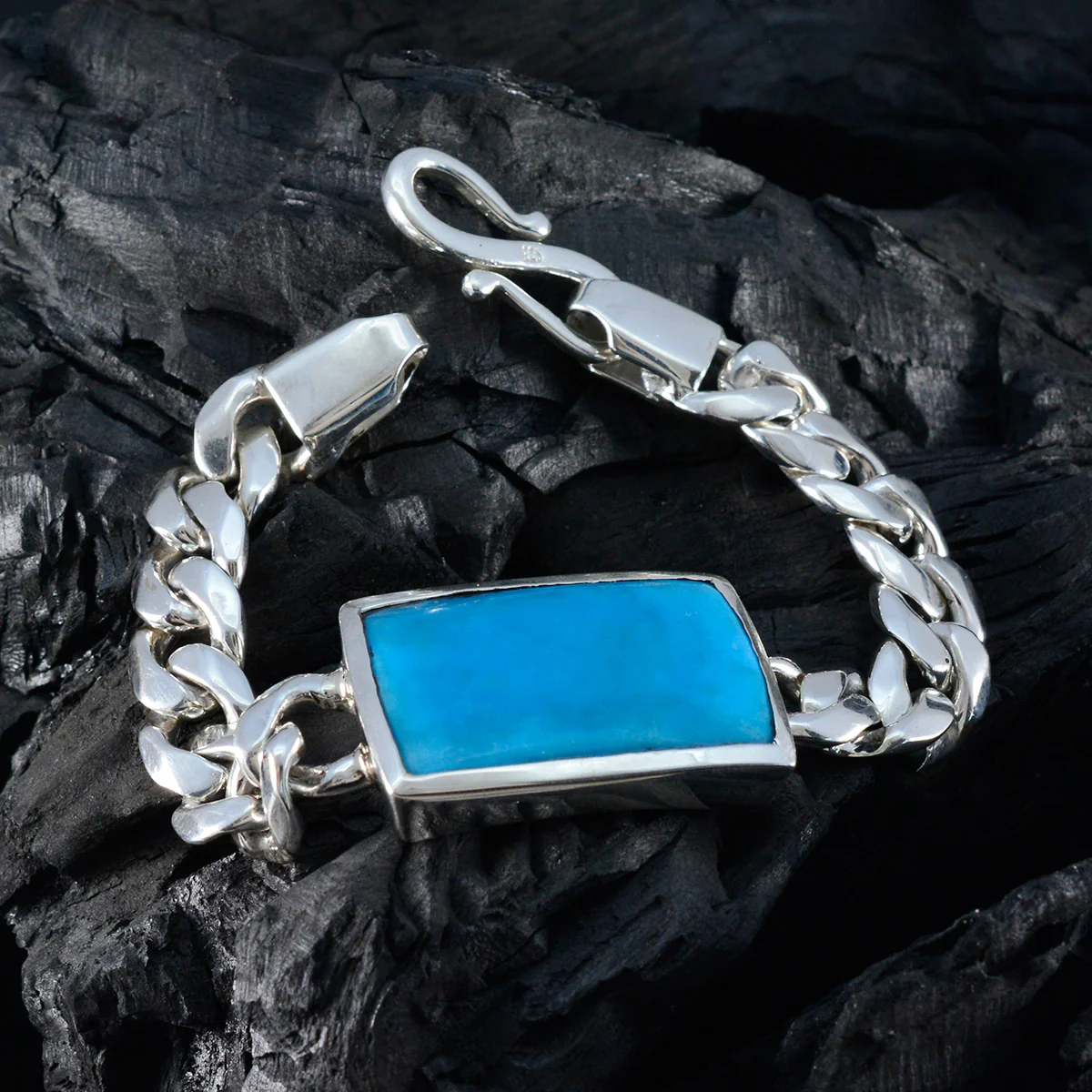 Turquoise Emoji Day Statement Turquoise Sterling Silver Chain Bracelet - Image 4