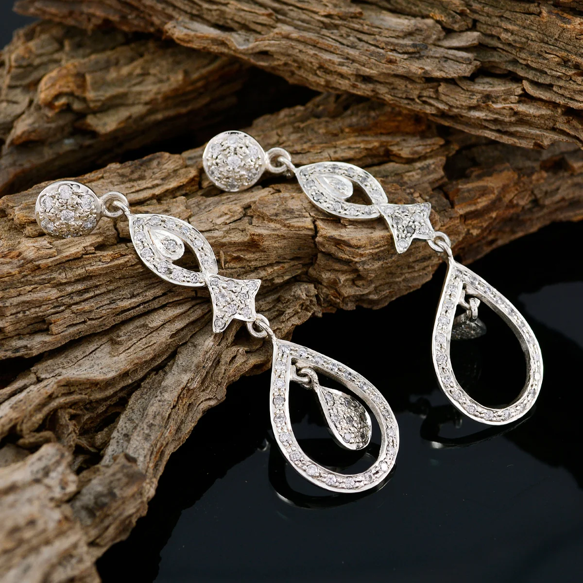 White CZ Indian Dewi multiple Stud White 92.5 Silver Earring - Image 3