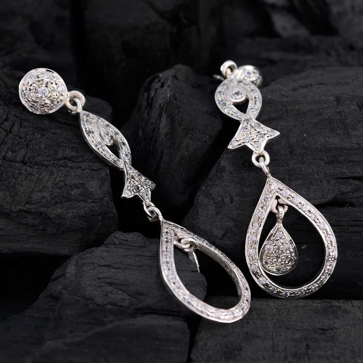 White CZ Indian Dewi multiple Stud White 92.5 Silver Earring - Image 4