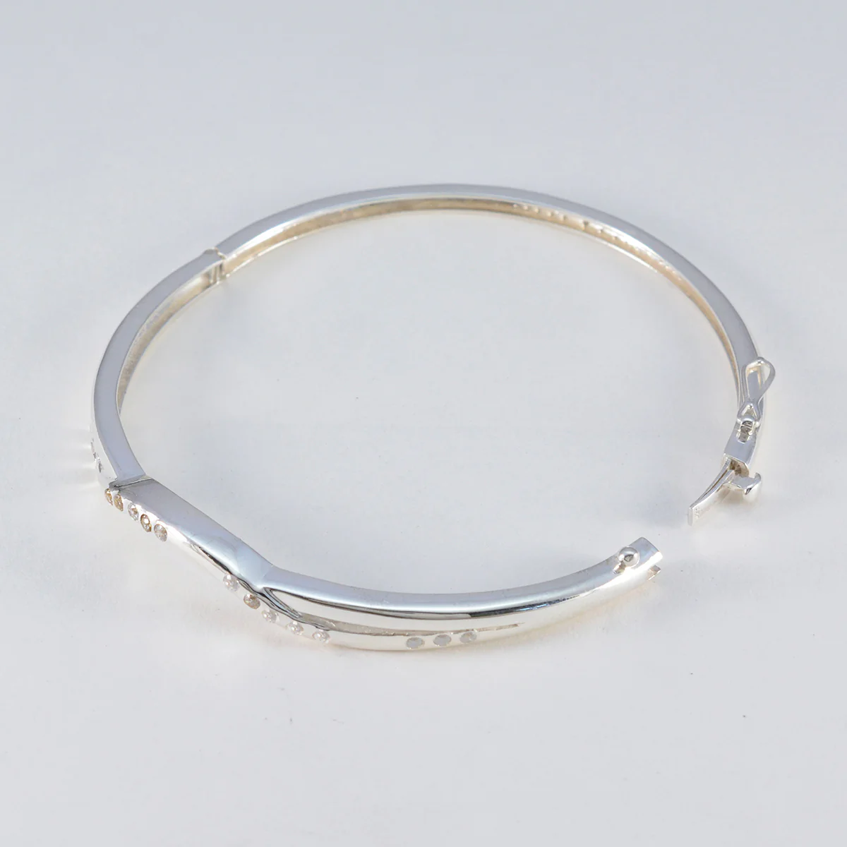 White CZ Mental Health Day Slim White Silver Hinged Bangle Bracelet - Image 3
